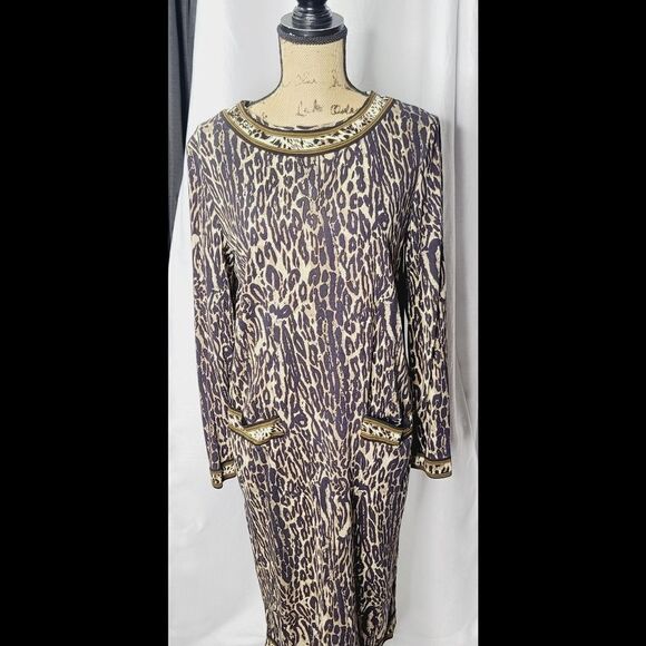 Vintage 80s Designer Robert Janan by Eva Cheetah Print Long Sleeve Dress - Picture 1 of 13